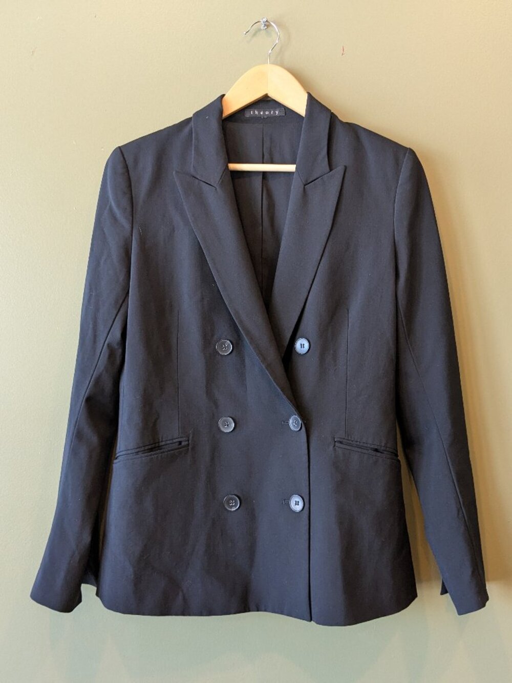 Theory Sz 6 Gilda Black Wool Double Breasted Blazer Jacket Office Career Suit